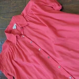 SUNDANCE I Berry Red Button Down Short Sleeve Tensift Blouse Shirt Top, S